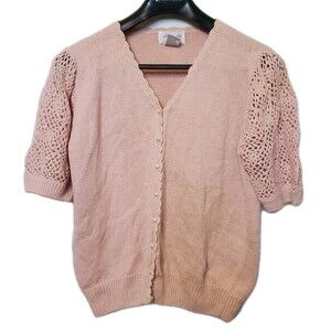 Vintage Powder Pink Short Crochet Sleeve Cardigan Med Romantic Balletcore Soft